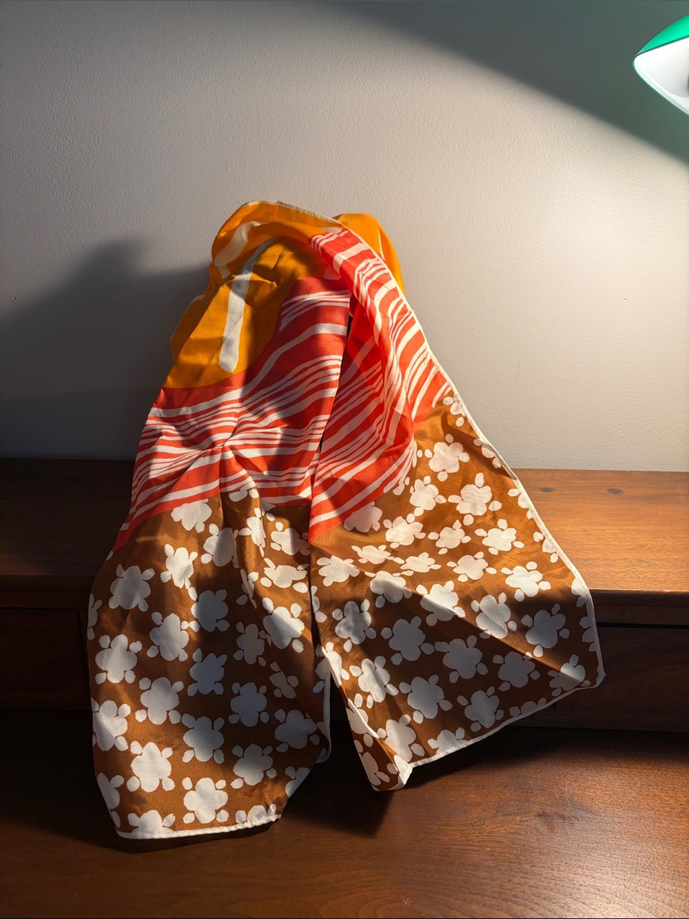 Vintage 1960s/70s Mod Geometric Floral Oblong Scarf – Made in Japan Acetate